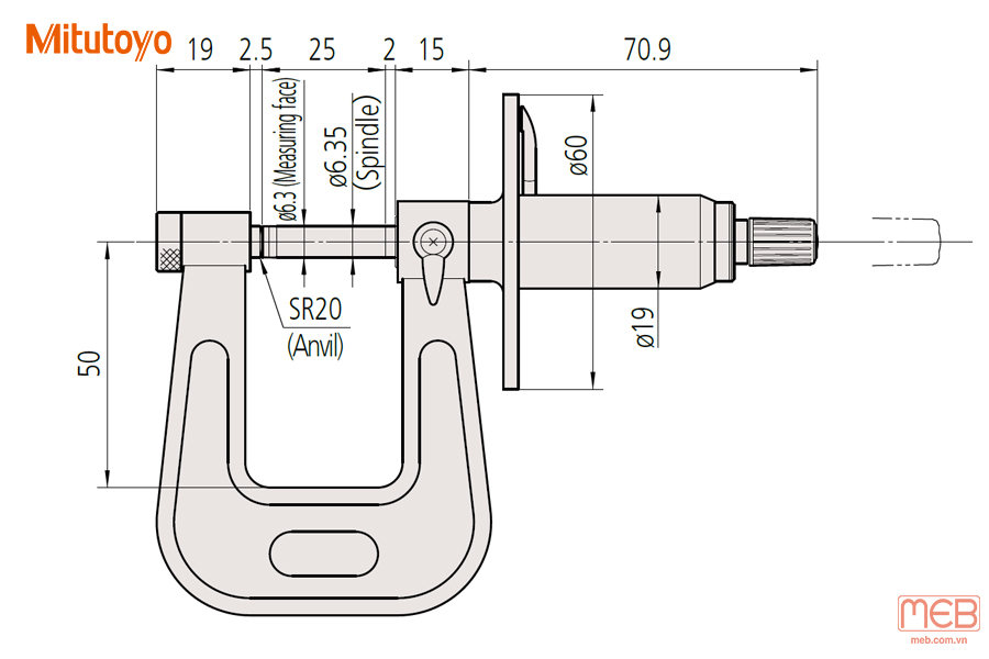 Panme cơ khí đo độ dày chi tiết dạng tấm series 119 Mitutoyo